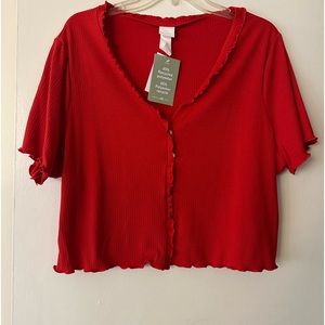 Red button down shirt